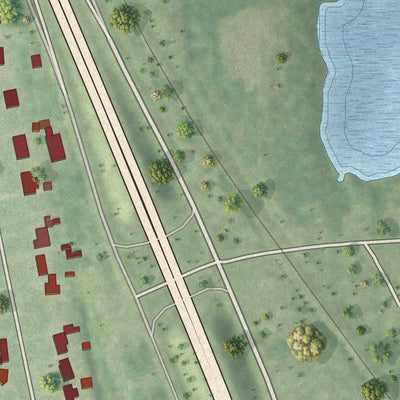 Second close-up of the map of Rose Hill Acres, Texas print showing more streets and buildings