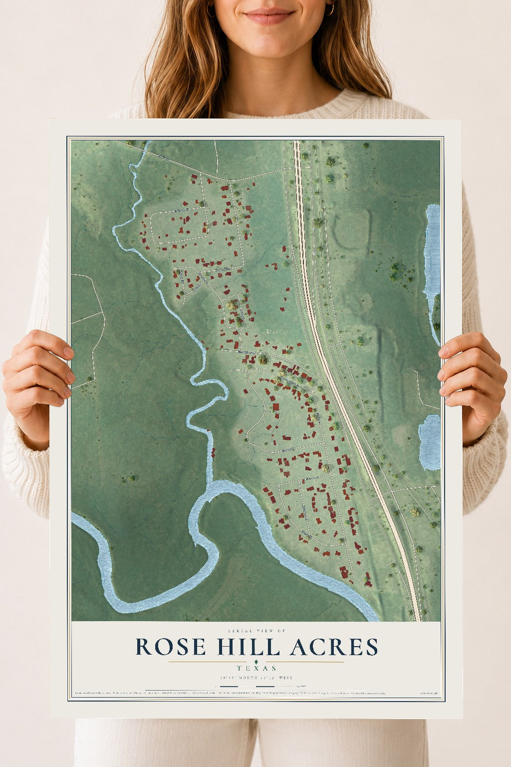 Map of Rose Hill Acres, Texas, 18 x 24 inch unframed archival matte print