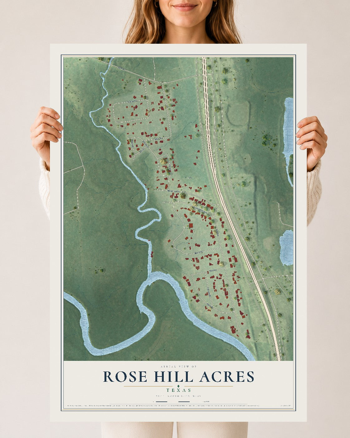 Map of Rose Hill Acres, Texas, 24 x 36 inch unframed archival matte print