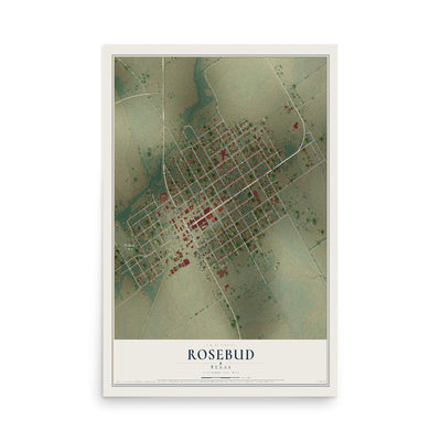 Map of Rosebud, Texas, 12 x 18 inch unframed archival matte print
