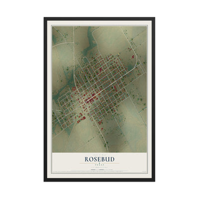 Map of Rosebud, Texas, 12 x 18 inch print in a black wood frame