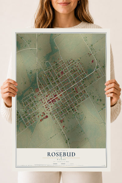 Map of Rosebud, Texas, 18 x 24 inch unframed archival matte print