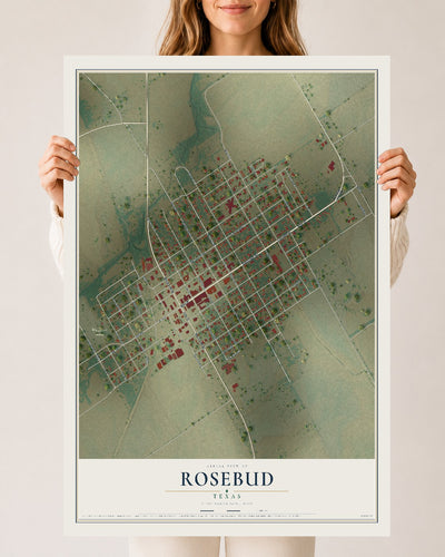 Map of Rosebud, Texas, 24 x 36 inch unframed archival matte print
