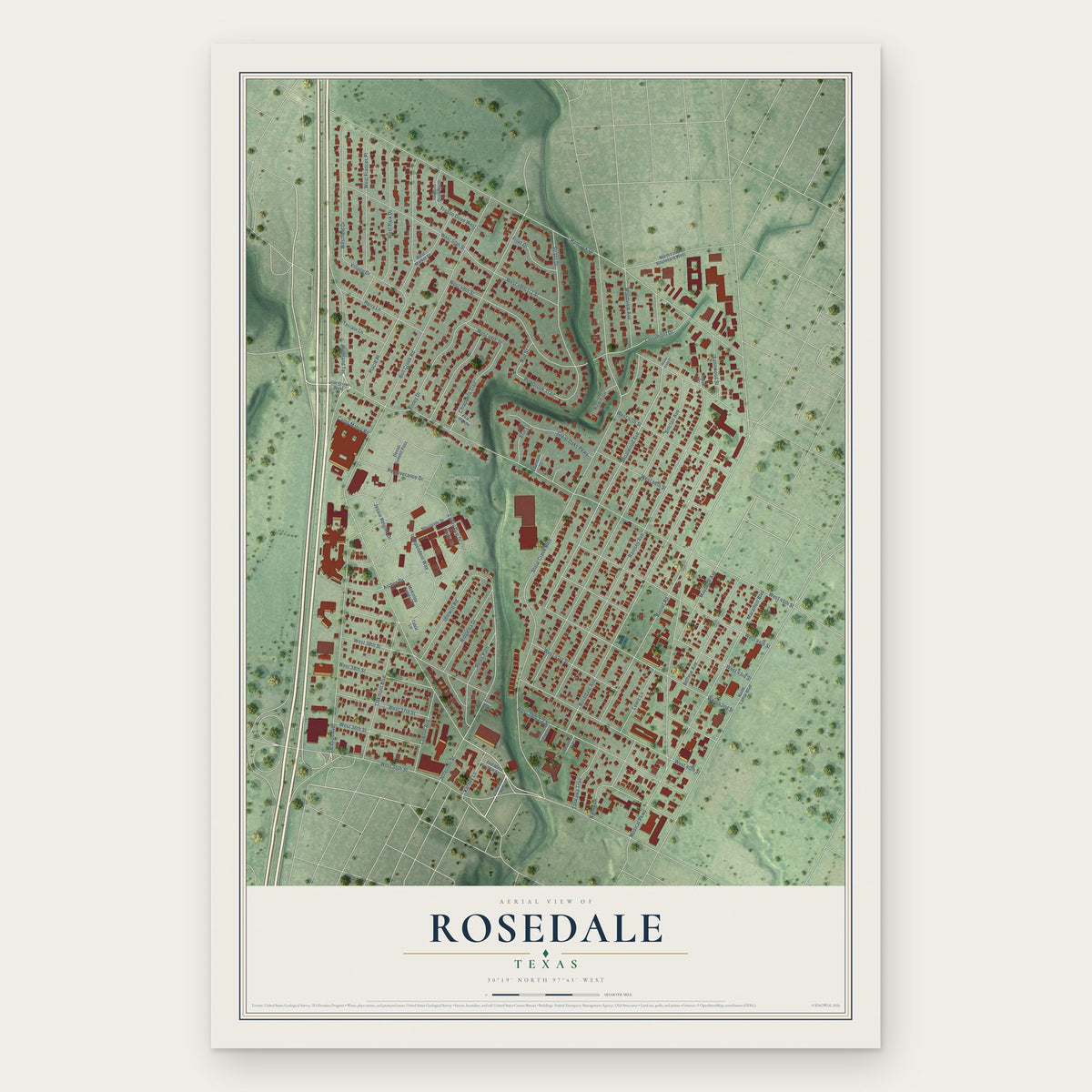 Rosedale, Texas map print, the full design