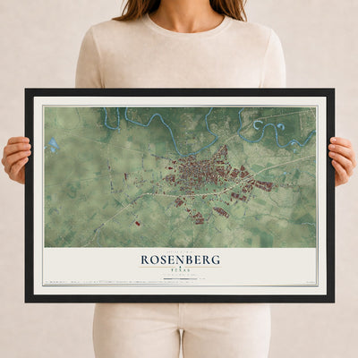 Map of Rosenberg, Texas, 12 x 18 inch print in a black wood frame