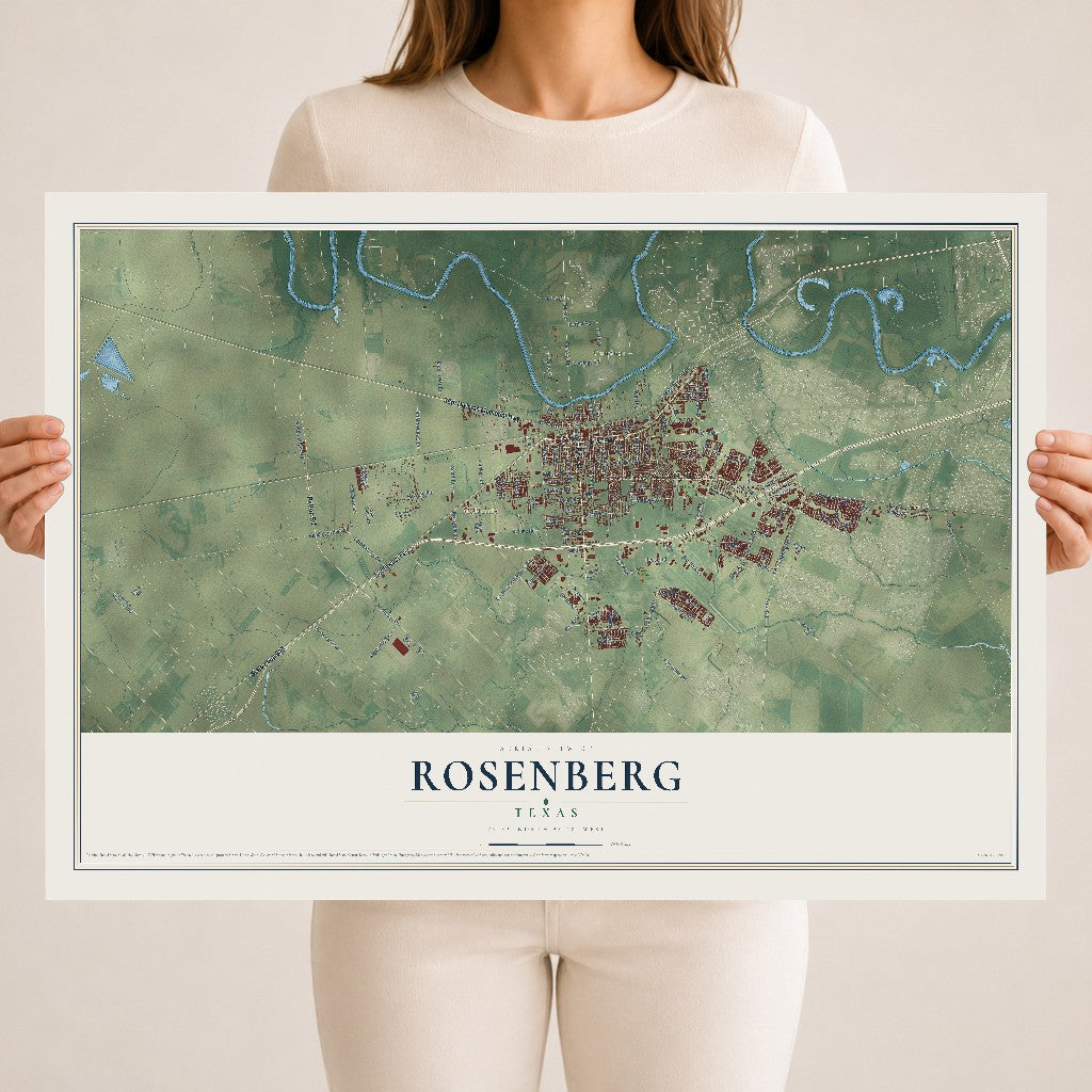 Map of Rosenberg, Texas, 18 x 24 inch unframed archival matte print