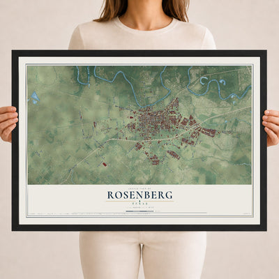Map of Rosenberg, Texas, 18 x 24 inch print in a black wood frame