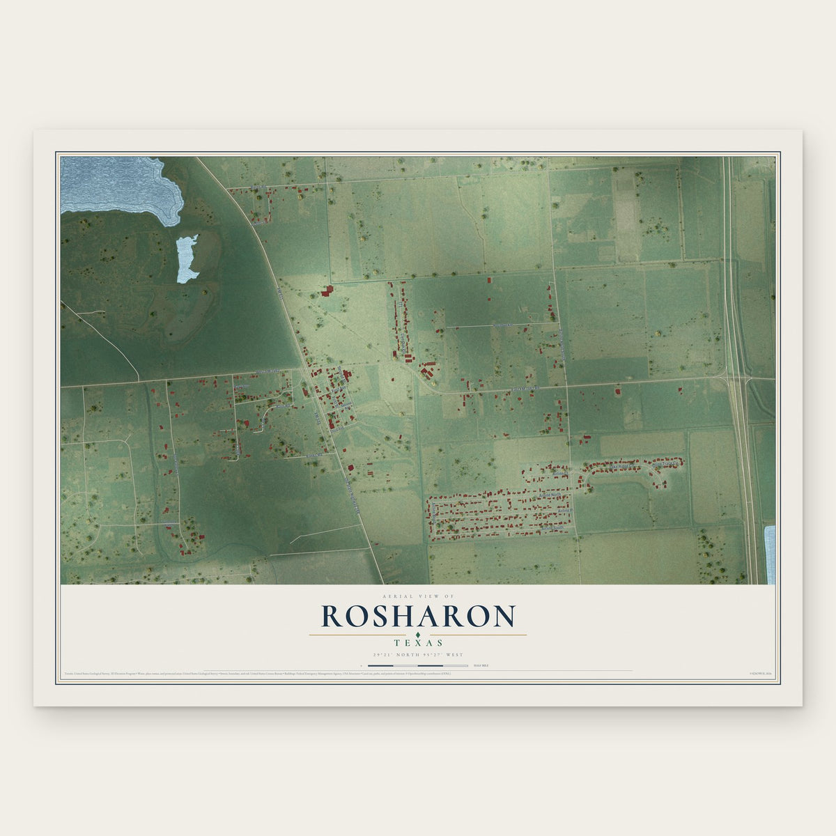 Rosharon, Texas map print, the full design