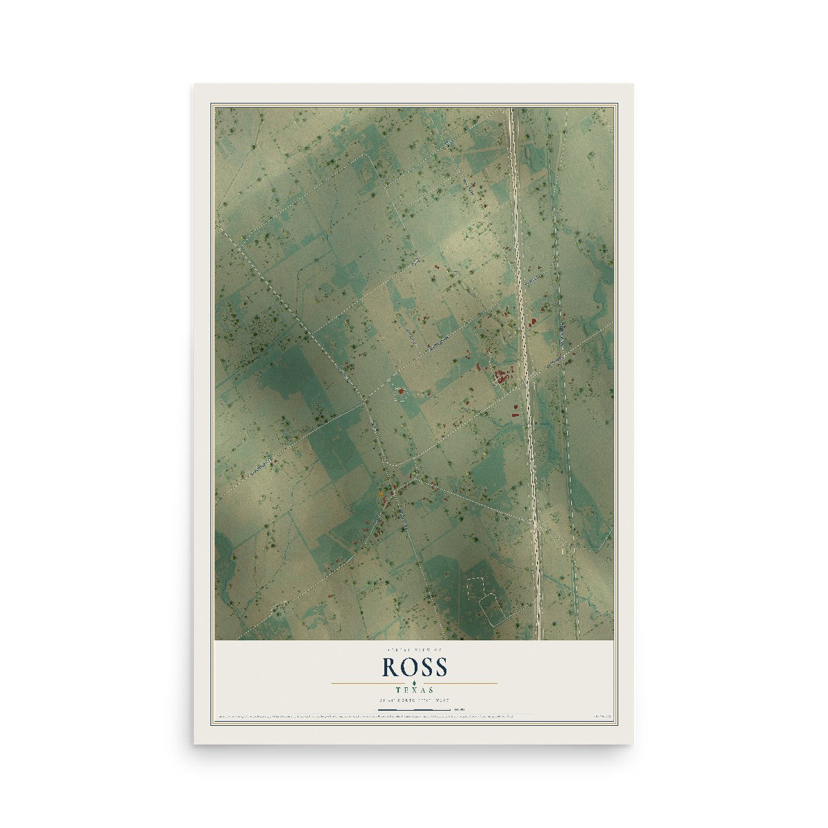 Map of Ross, Texas, 12 x 18 inch unframed archival matte print