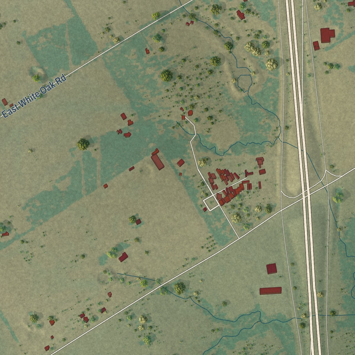 Close-up of the map of Ross, Texas print showing street and building detail
