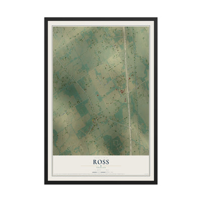 Map of Ross, Texas, 12 x 18 inch print in a black wood frame