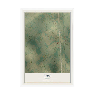 Map of Ross, Texas, 12 x 18 inch print in a white wood frame