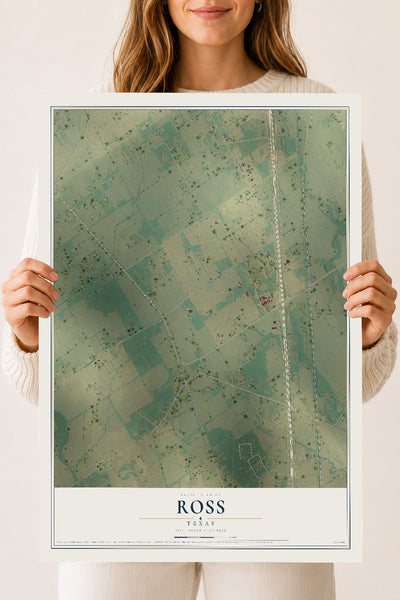 Map of Ross, Texas, 18 x 24 inch unframed archival matte print