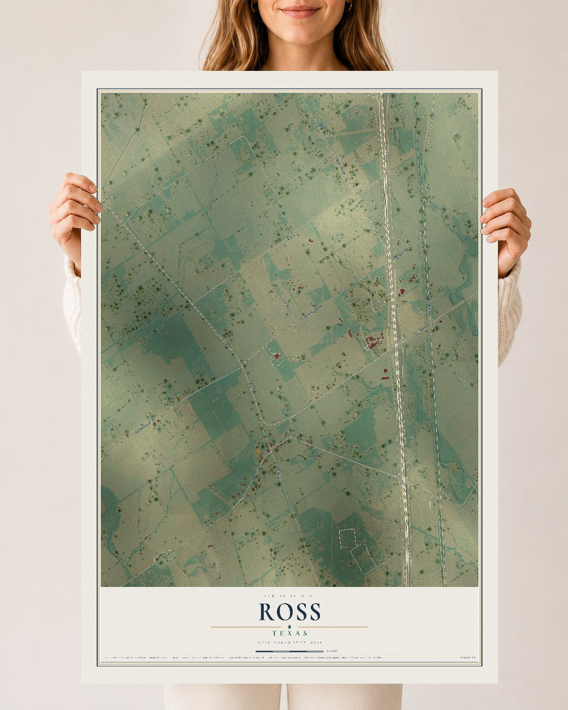 Map of Ross, Texas, 24 x 36 inch unframed archival matte print