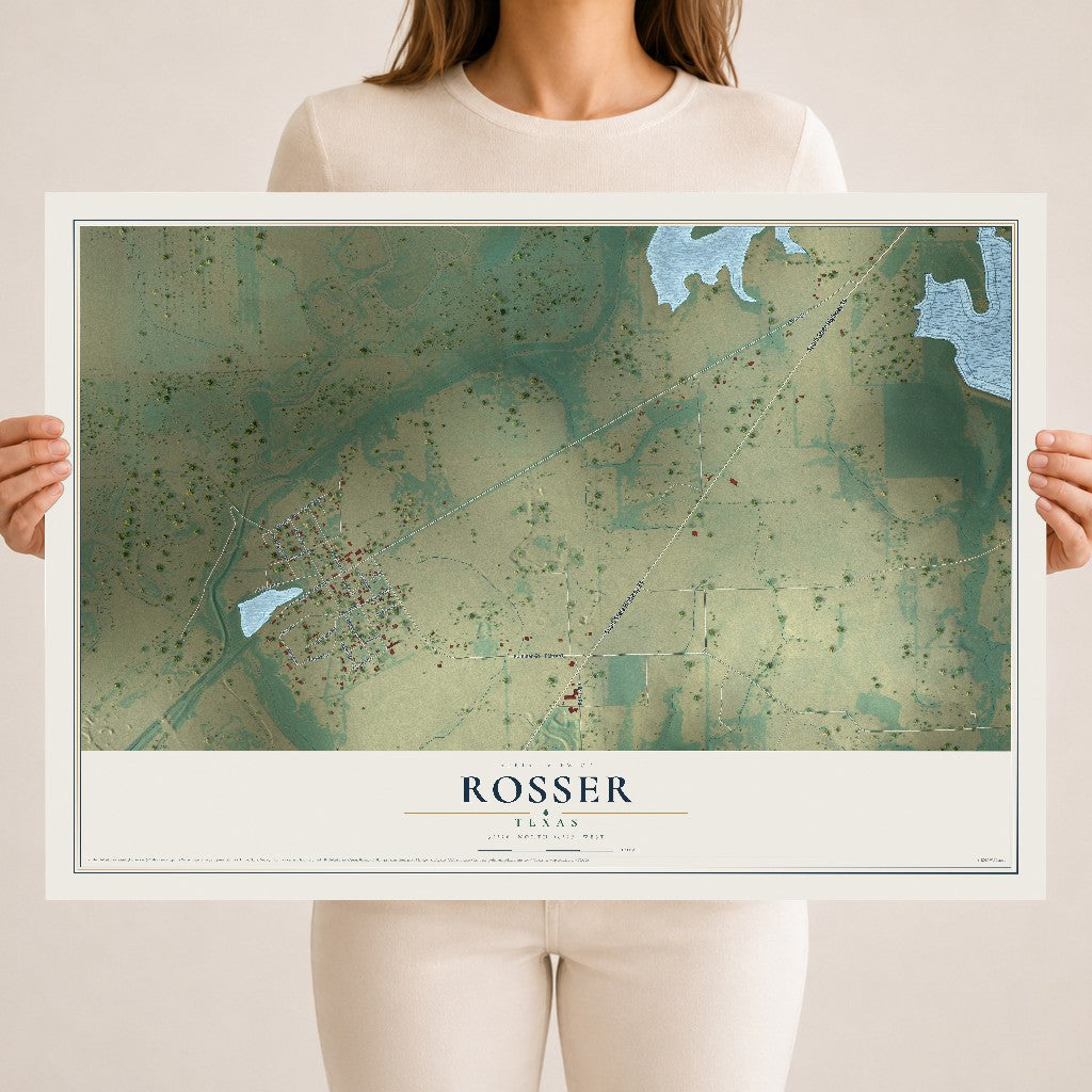 Map of Rosser, Texas, 18 x 24 inch unframed archival matte print