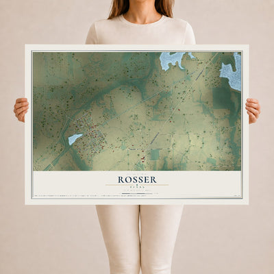 Map of Rosser, Texas, 24 x 36 inch unframed archival matte print