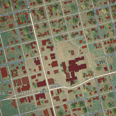 Close-up of the map of Rotan, Texas print showing street and building detail