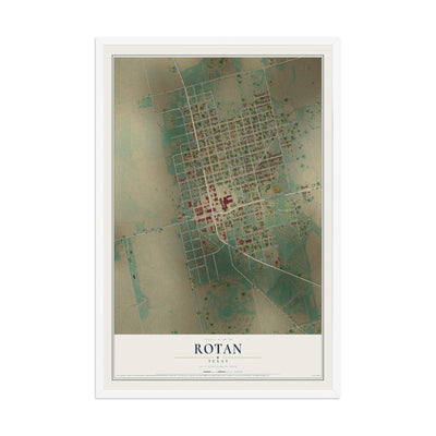 Map of Rotan, Texas, 12 x 18 inch print in a white wood frame