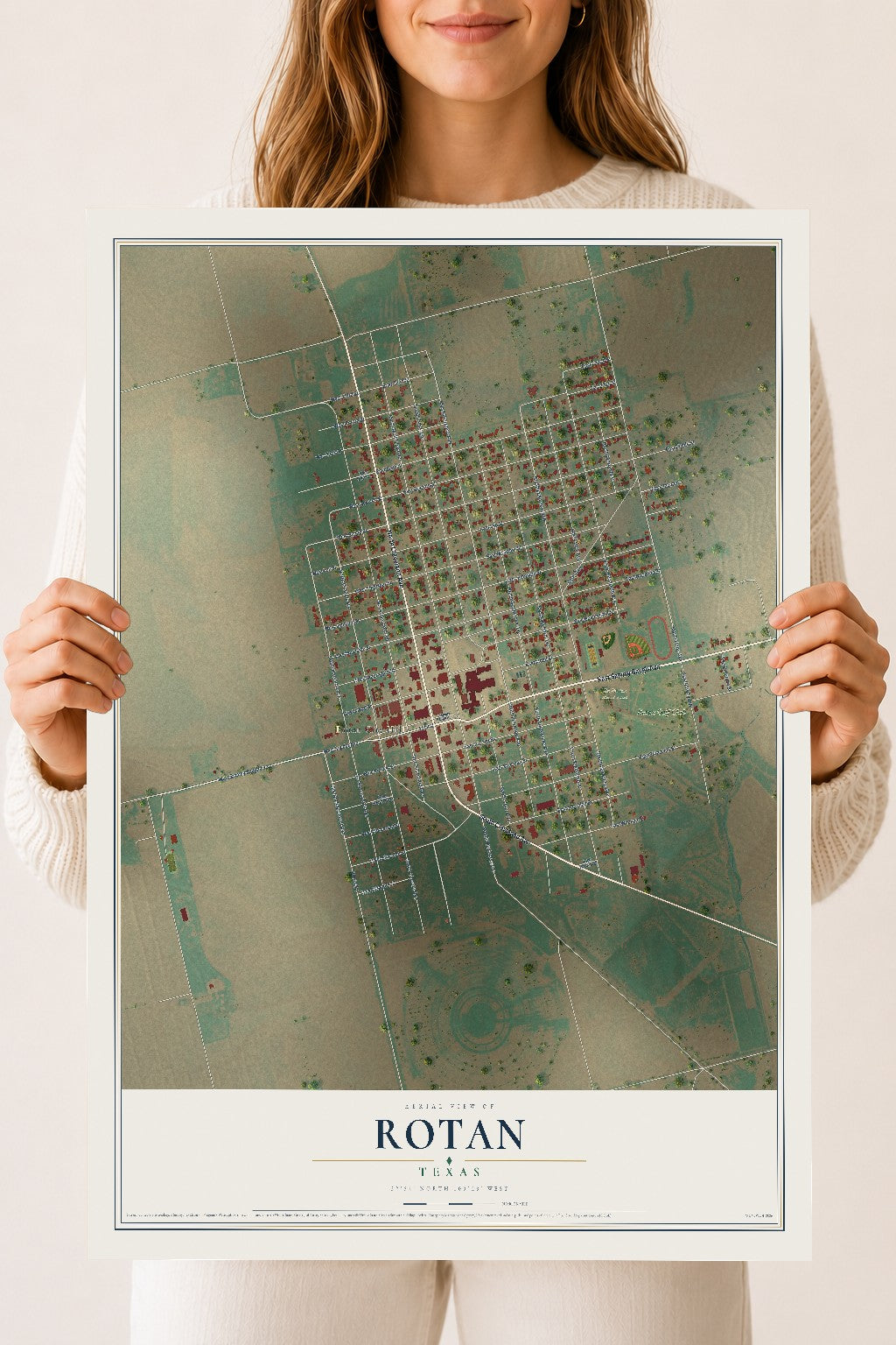 Map of Rotan, Texas, 18 x 24 inch unframed archival matte print