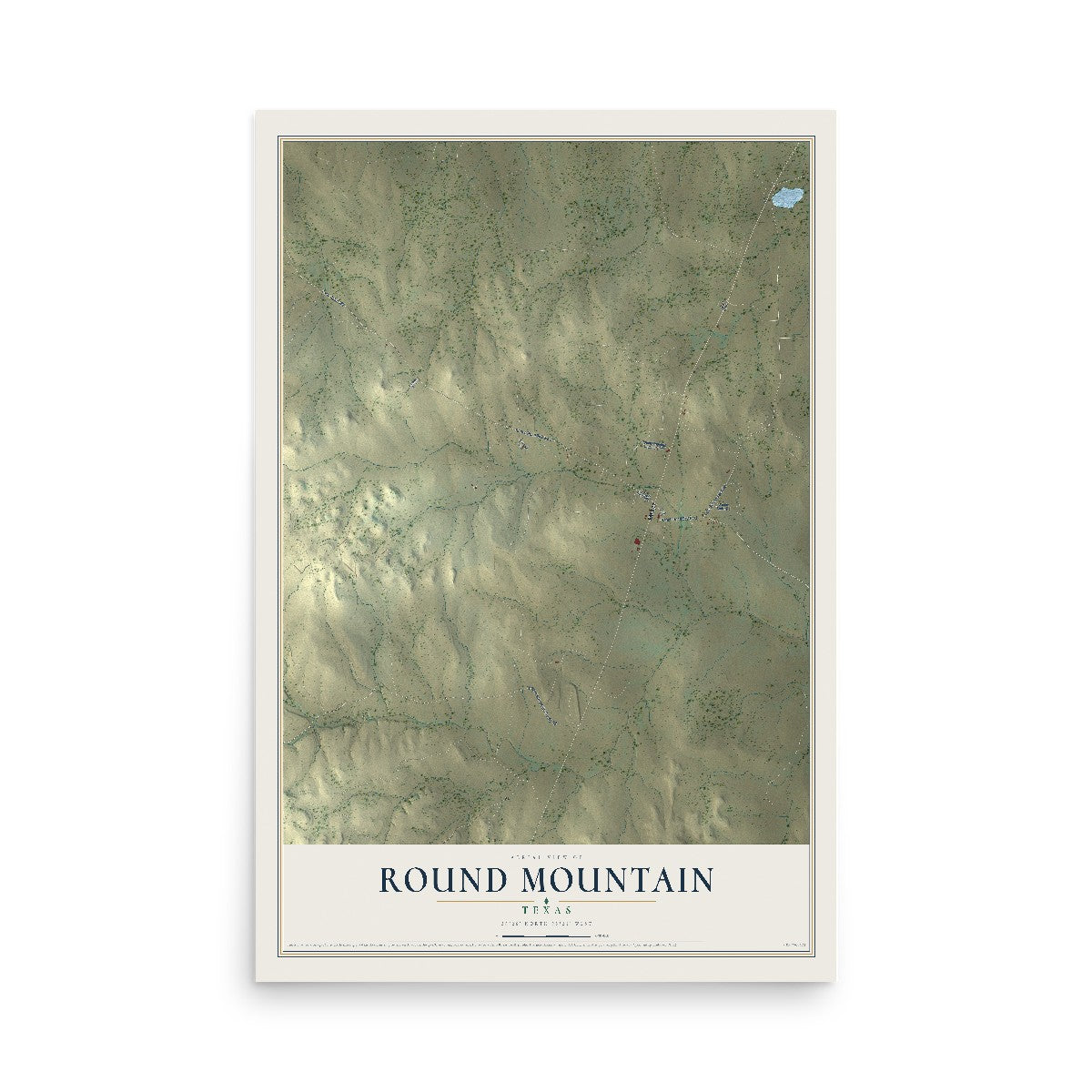 Map of Round Mountain, Texas, 12 x 18 inch unframed archival matte print