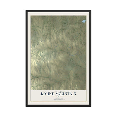 Map of Round Mountain, Texas, 12 x 18 inch print in a black wood frame