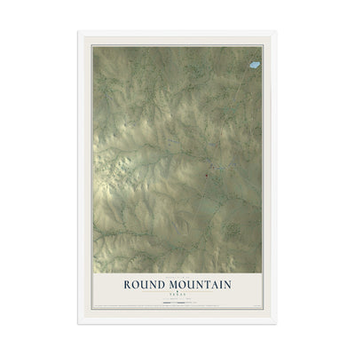 Map of Round Mountain, Texas, 12 x 18 inch print in a white wood frame