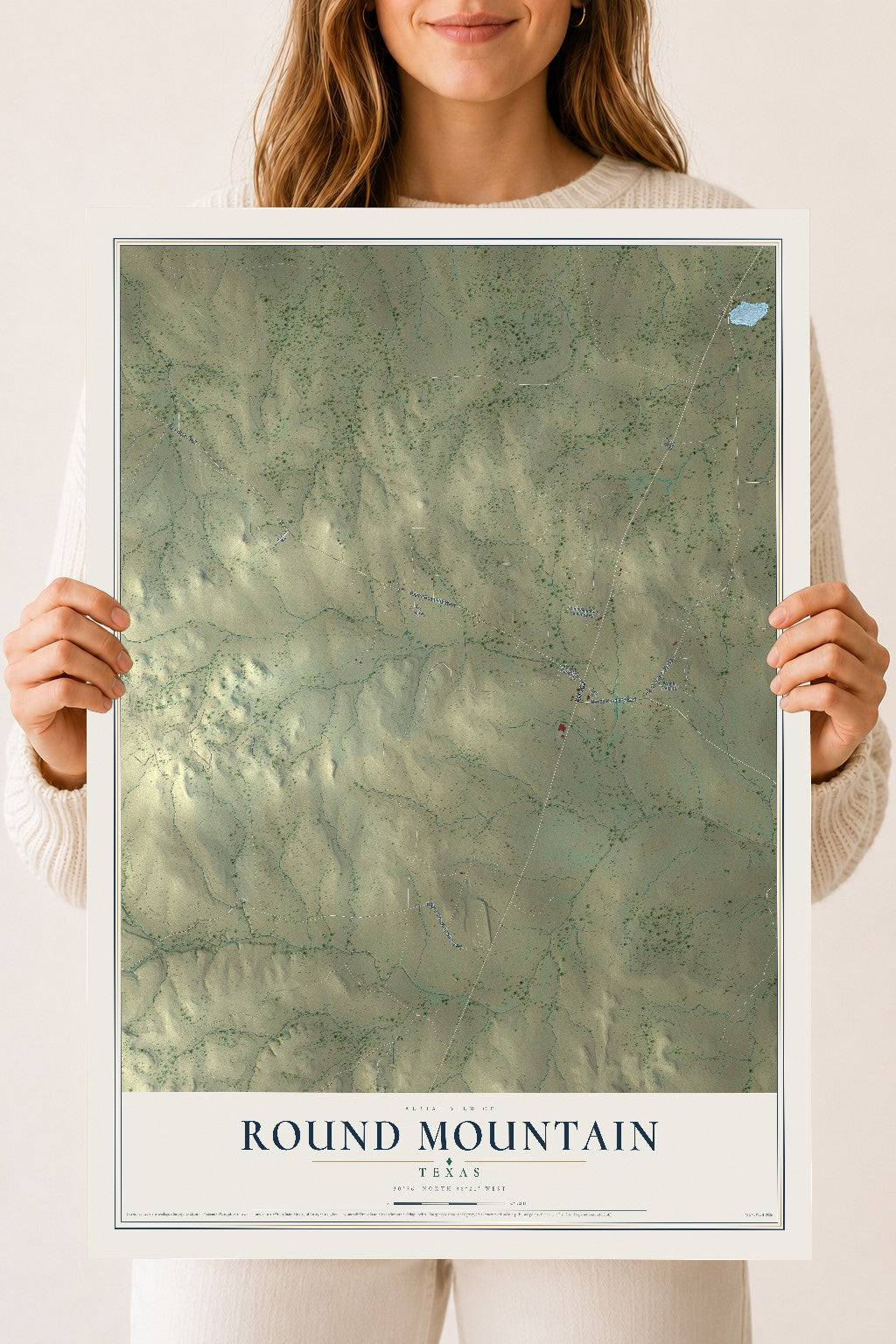 Map of Round Mountain, Texas, 18 x 24 inch unframed archival matte print