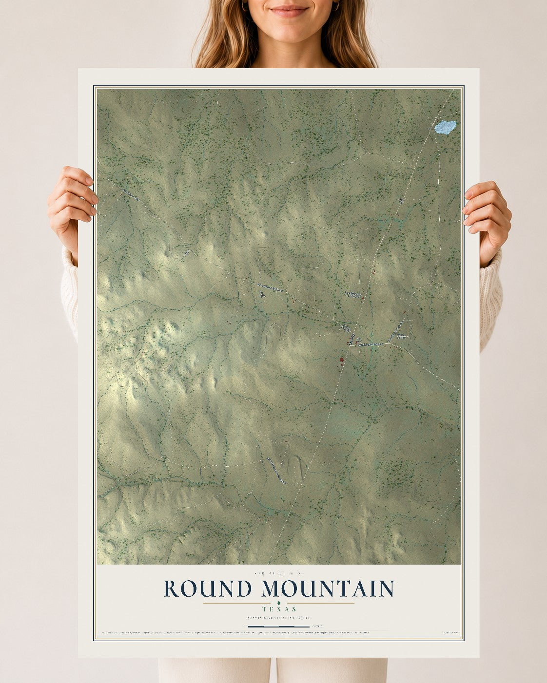 Map of Round Mountain, Texas, 24 x 36 inch unframed archival matte print