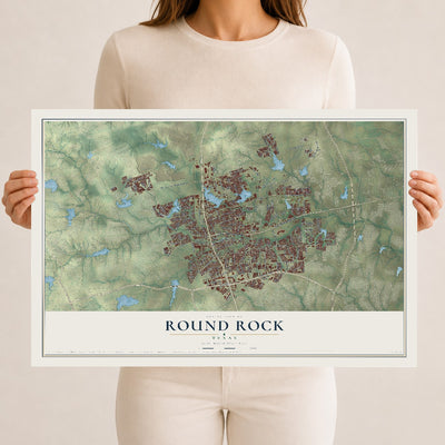 Map of Round Rock, Texas, 12 x 18 inch unframed archival matte print