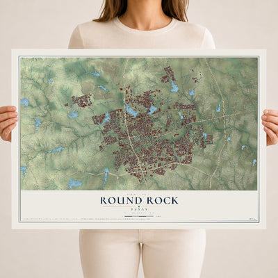 Map of Round Rock, Texas, 18 x 24 inch unframed archival matte print