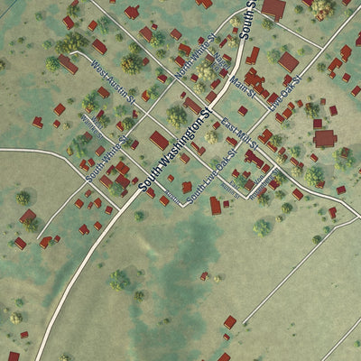 Close-up of the map of Round Top, Texas print showing street and building detail