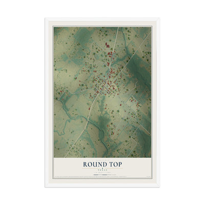 Map of Round Top, Texas, 12 x 18 inch print in a white wood frame