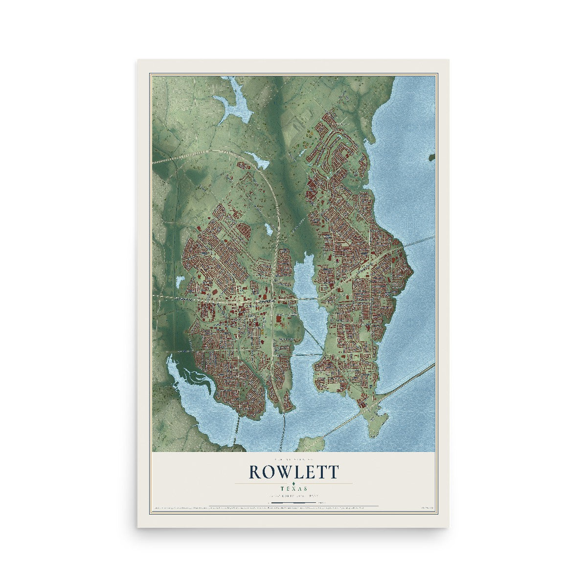 Map of Rowlett, Texas, 12 x 18 inch unframed archival matte print