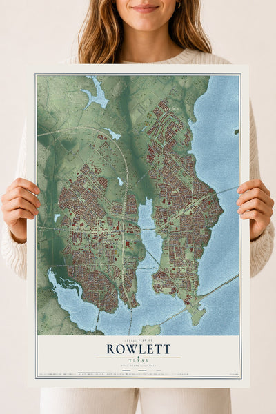 Map of Rowlett, Texas, 18 x 24 inch unframed archival matte print