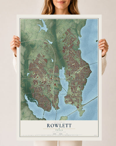 Map of Rowlett, Texas, 24 x 36 inch unframed archival matte print