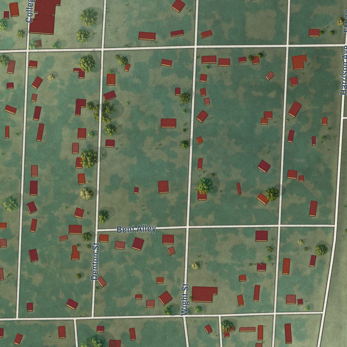 Close-up of the map of Roxton, Texas print showing street and building detail