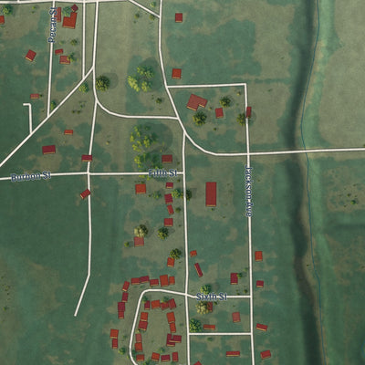 Second close-up of the map of Roxton, Texas print showing more streets and buildings