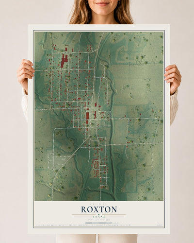 Map of Roxton, Texas, 24 x 36 inch unframed archival matte print