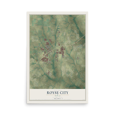 Map of Royse City, Texas, 12 x 18 inch unframed archival matte print
