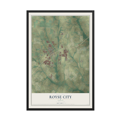 Map of Royse City, Texas, 12 x 18 inch print in a black wood frame