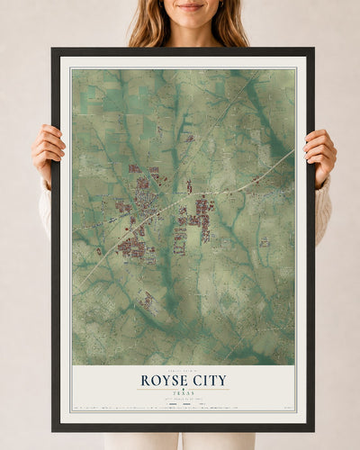 Map of Royse City, Texas, 24 x 36 inch print in a black wood frame