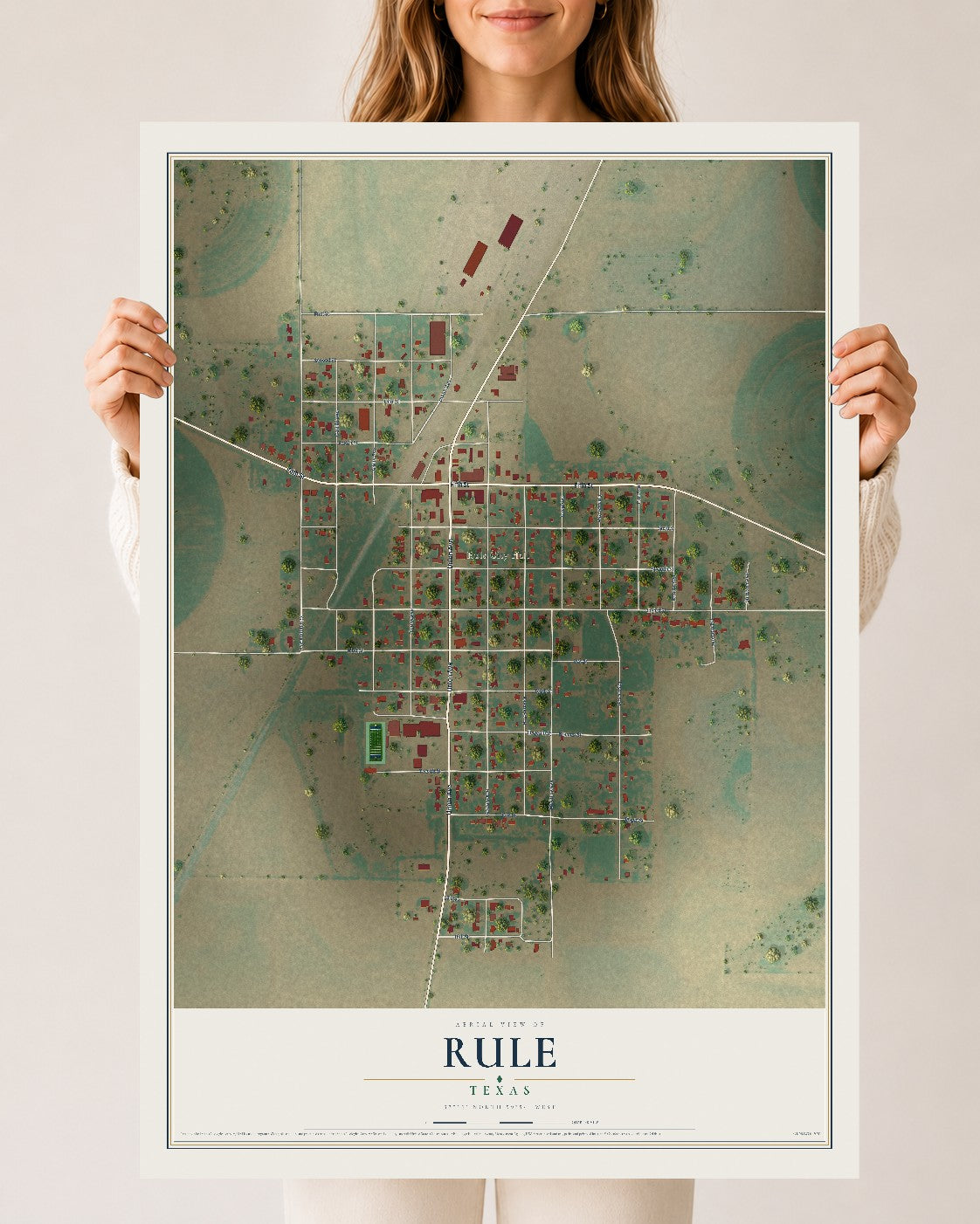 Map of Rule, Texas, 24 x 36 inch unframed archival matte print