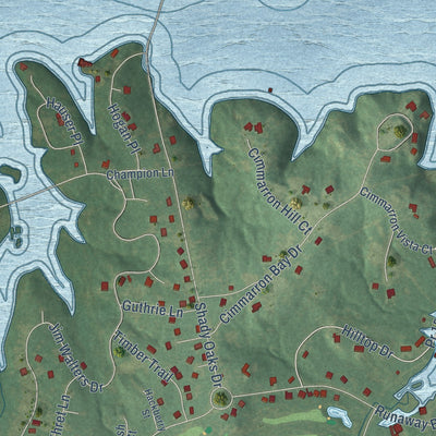 Second close-up of the map of Runaway Bay, Texas print showing more streets and buildings