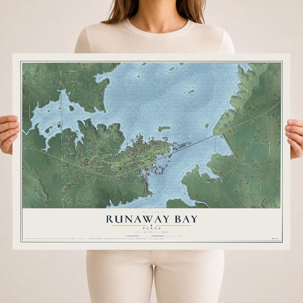 Map of Runaway Bay, Texas, 18 x 24 inch unframed archival matte print