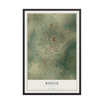Map of Runge, Texas, 12 x 18 inch print in a black wood frame