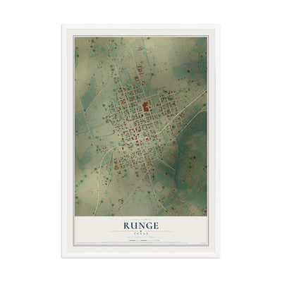 Map of Runge, Texas, 12 x 18 inch print in a white wood frame