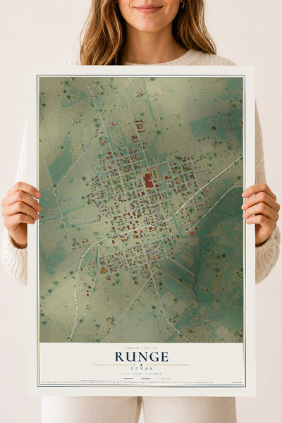 Map of Runge, Texas, 18 x 24 inch unframed archival matte print