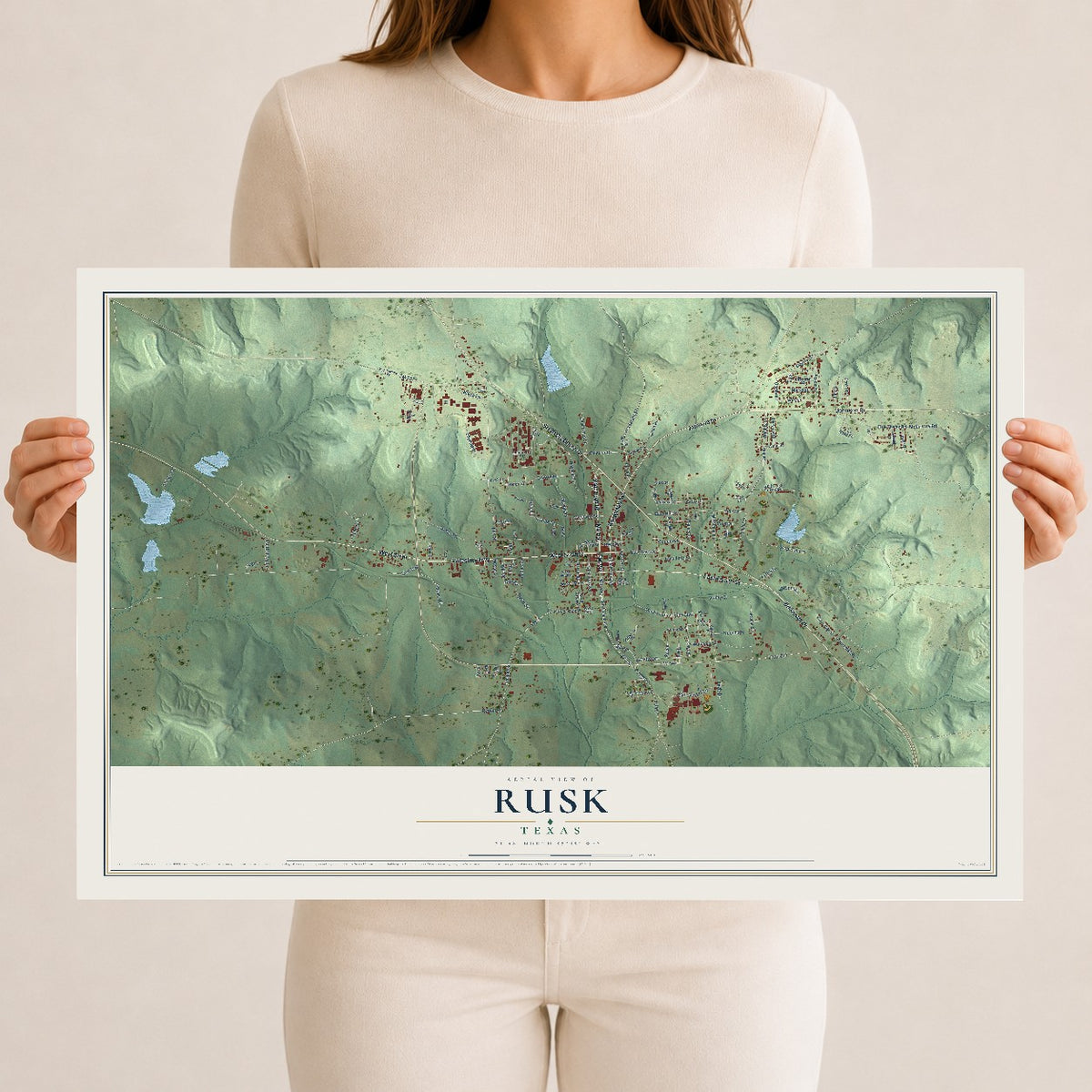 Map of Rusk, Texas, 12 x 18 inch unframed archival matte print