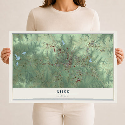 Map of Rusk, Texas, 12 x 18 inch unframed archival matte print