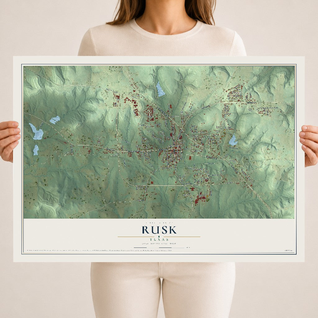 Map of Rusk, Texas, 18 x 24 inch unframed archival matte print